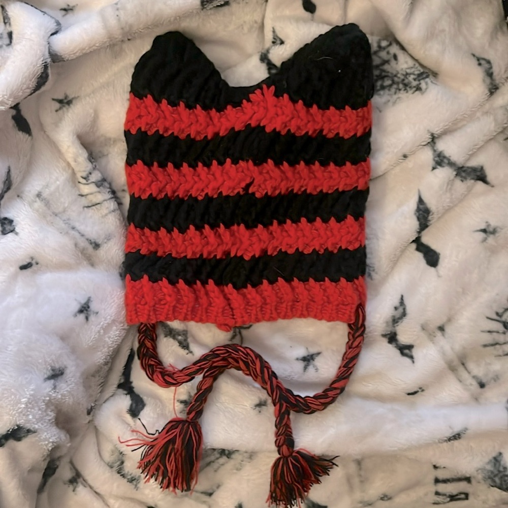 SHEIN, black and red cat ears beanie